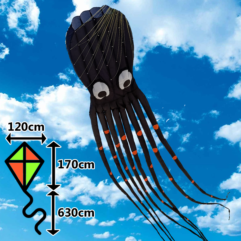 3D černý šarkan chobotnice 8m parafoil