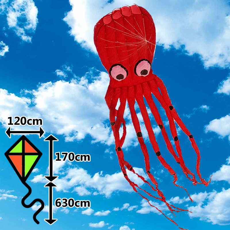 3D červený šarkan chobotnica 8m parafoil